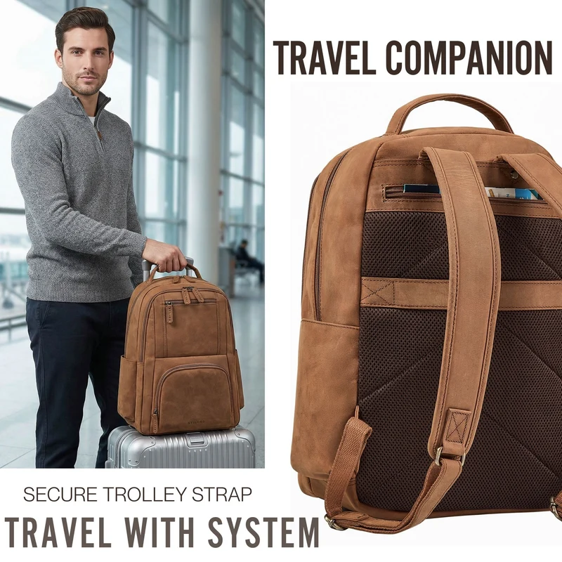 "Evan" Großer Echtleder Business Rucksack Herren für 15.6 -16 Zoll
