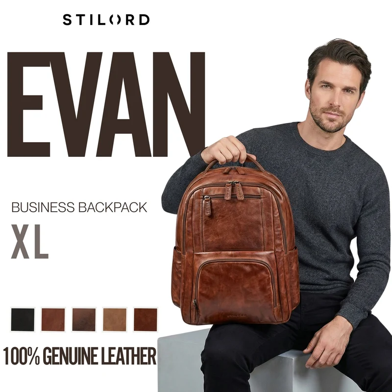 "Evan" Großer Echtleder Business Rucksack Herren für 15.6 -16 Zoll