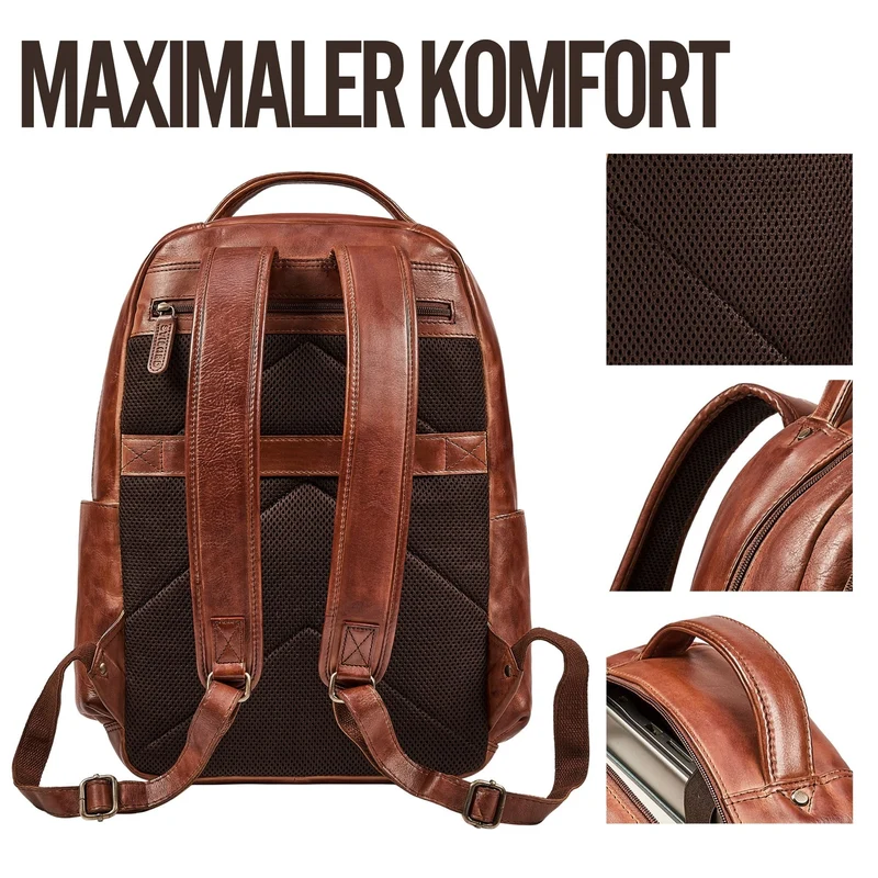 "Evan" Großer Echtleder Business Rucksack Herren für 15.6 -16 Zoll