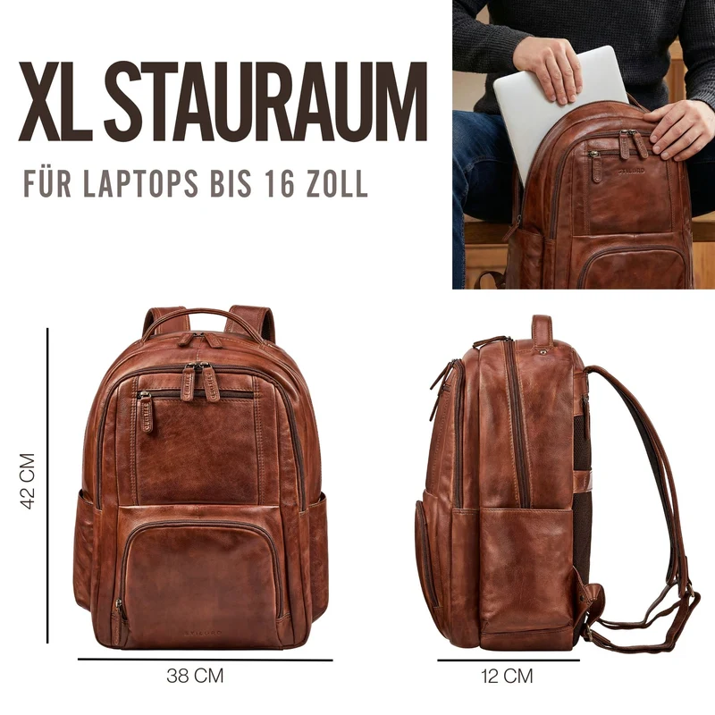 "Evan" Großer Echtleder Business Rucksack Herren für 15.6 -16 Zoll