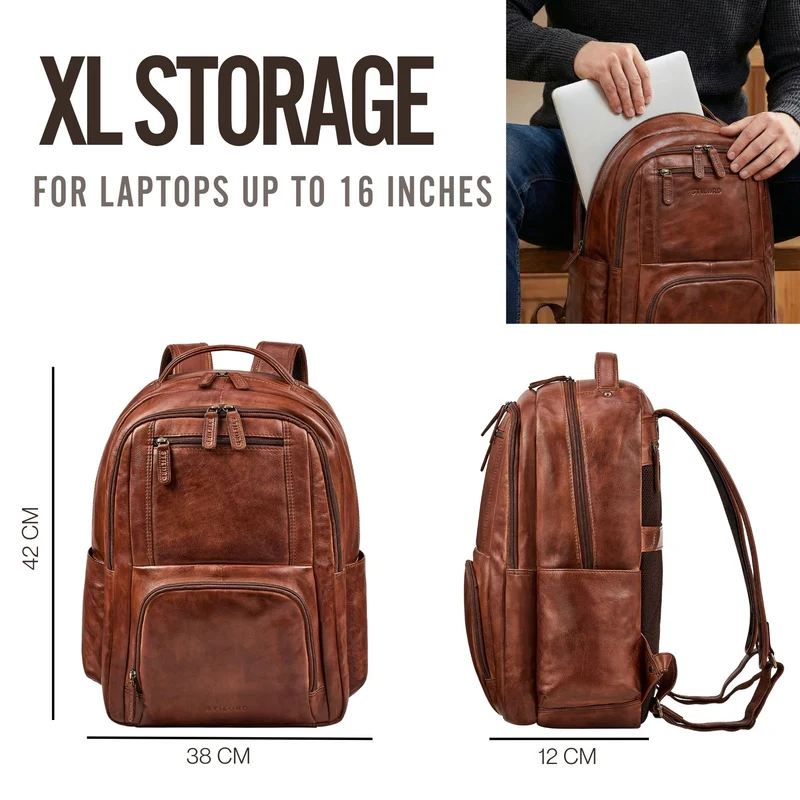 "Evan" Großer Echtleder Business Rucksack Herren für 15.6 -16 Zoll