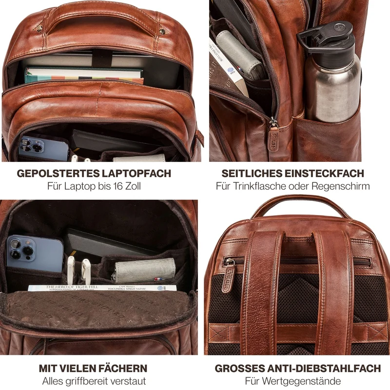 "Evan" Großer Echtleder Business Rucksack Herren für 15.6 -16 Zoll