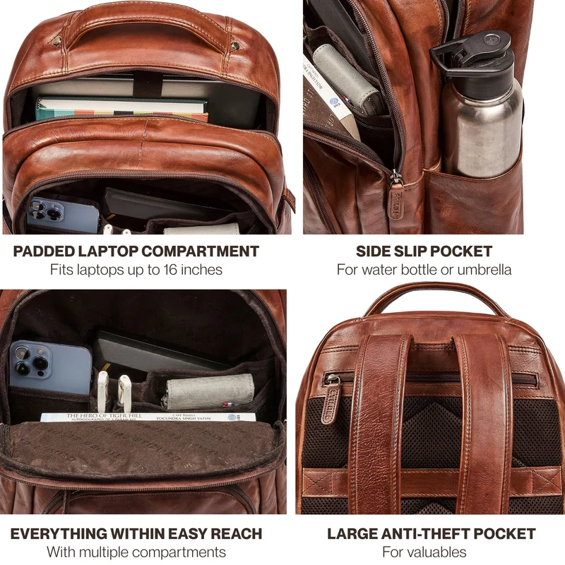 "Evan" Großer Echtleder Business Rucksack Herren für 15.6 -16 Zoll