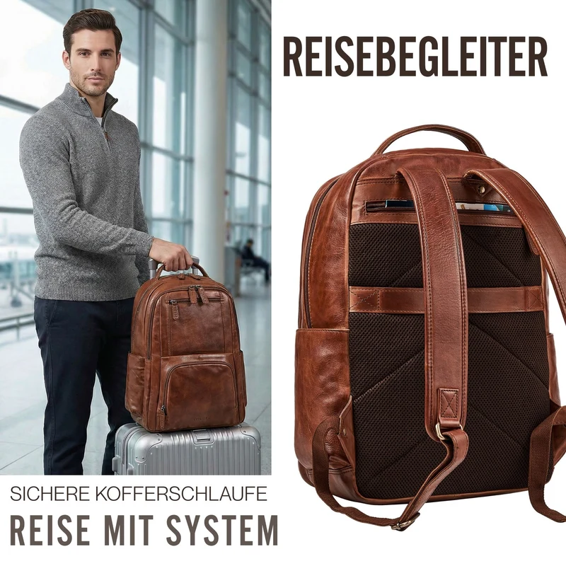 "Evan" Großer Echtleder Business Rucksack Herren für 15.6 -16 Zoll