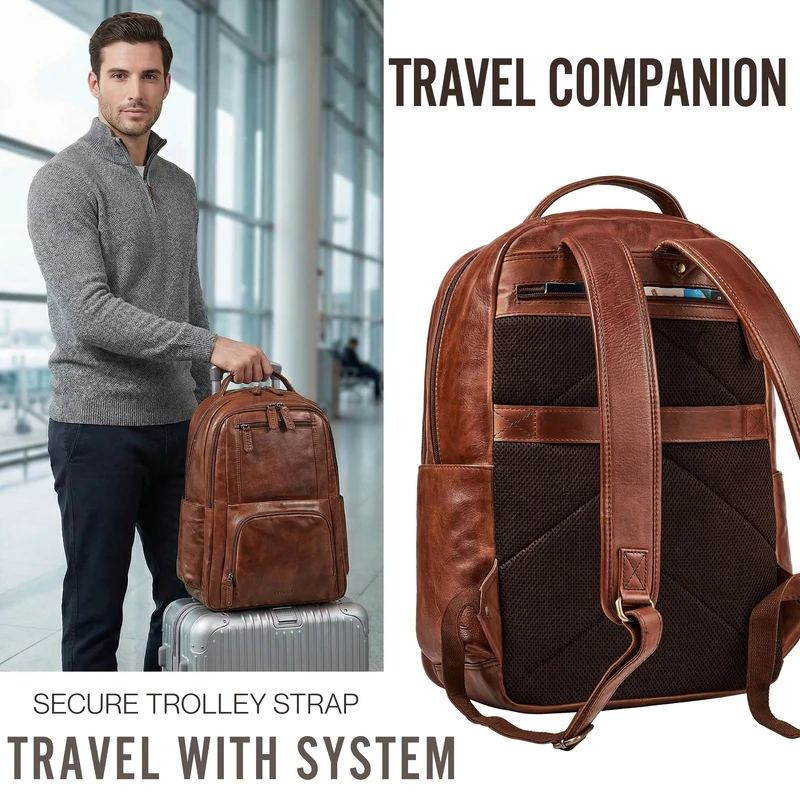 "Evan" Großer Echtleder Business Rucksack Herren für 15.6 -16 Zoll