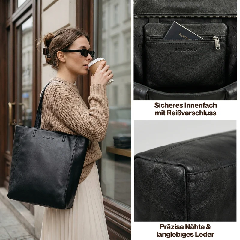 “Estella" Vintage Shopper Tasche Damen Leder 16 Zoll