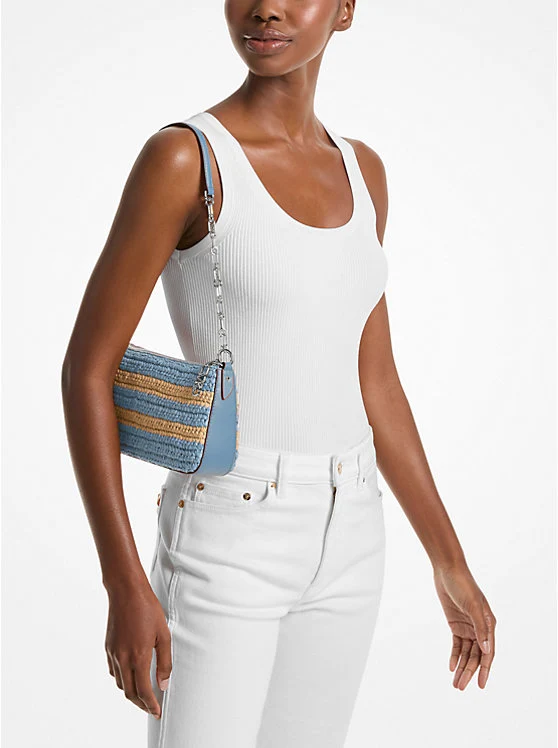 Michael Kors Pochette Empire Medium- handgehäkelter Stroh mit Streifen und Kette