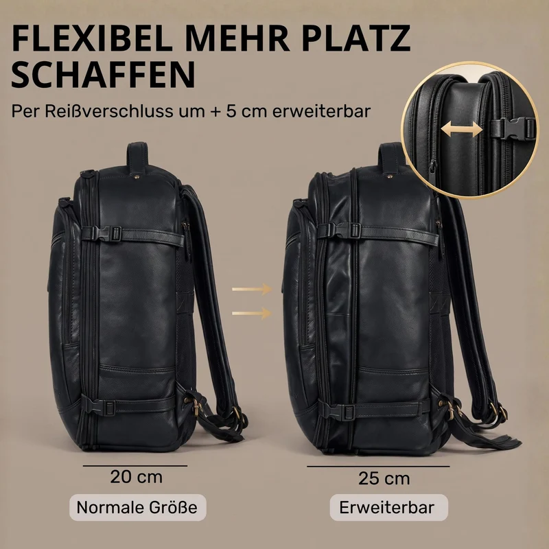 "Davido" Echtleder Reiserucksack Herren 40x30x20, 30L erweiterbar