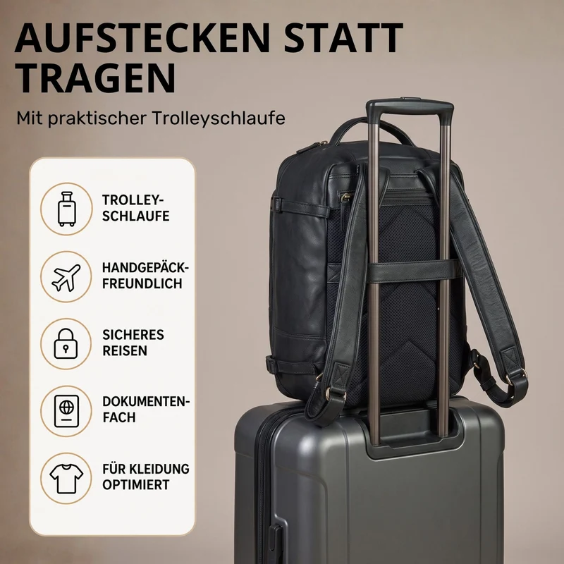 "Davido" Echtleder Reiserucksack Herren 40x30x20, 30L erweiterbar