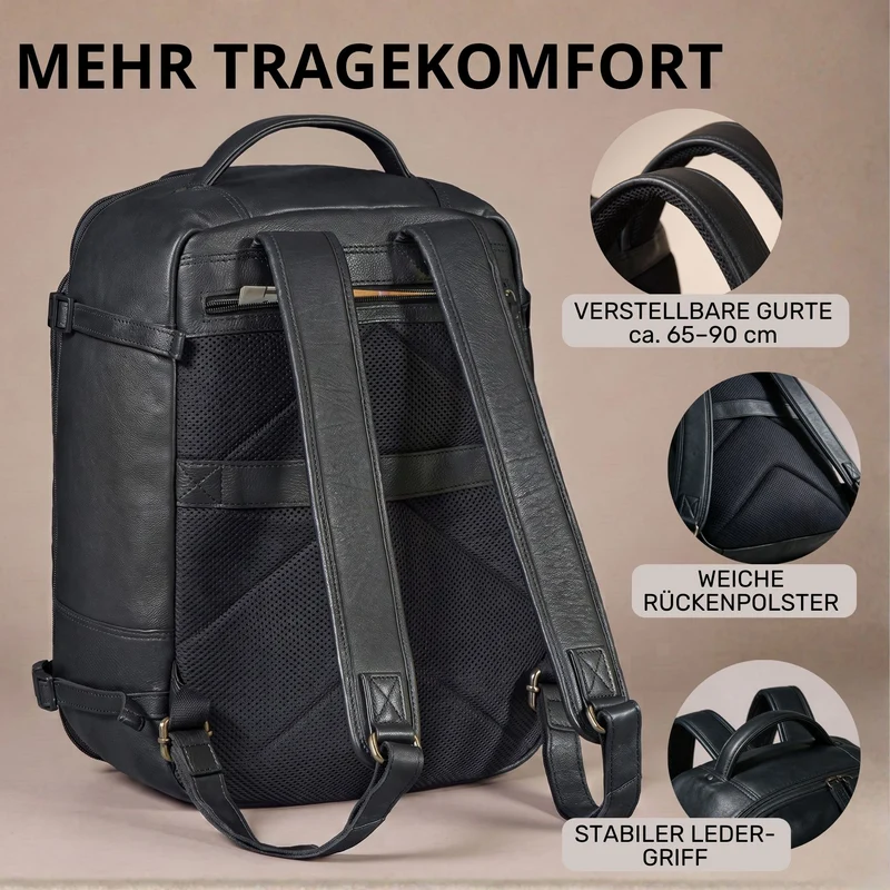 "Davido" Echtleder Reiserucksack Herren 40x30x20, 30L erweiterbar