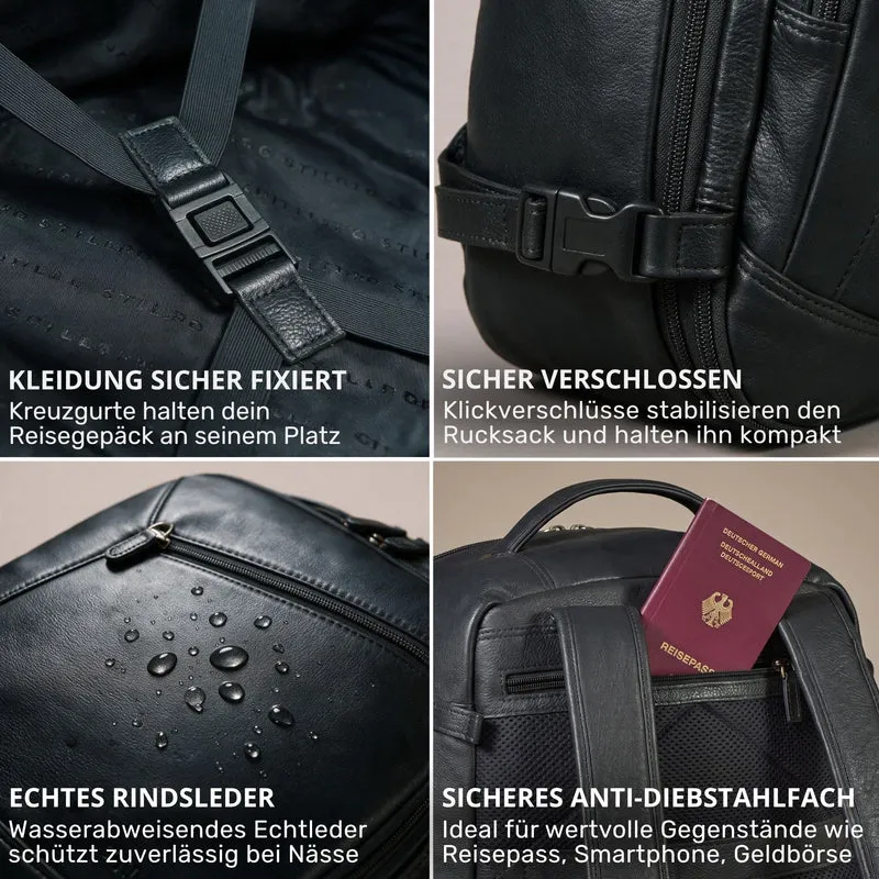 "Davido" Echtleder Reiserucksack Herren 40x30x20, 30L erweiterbar