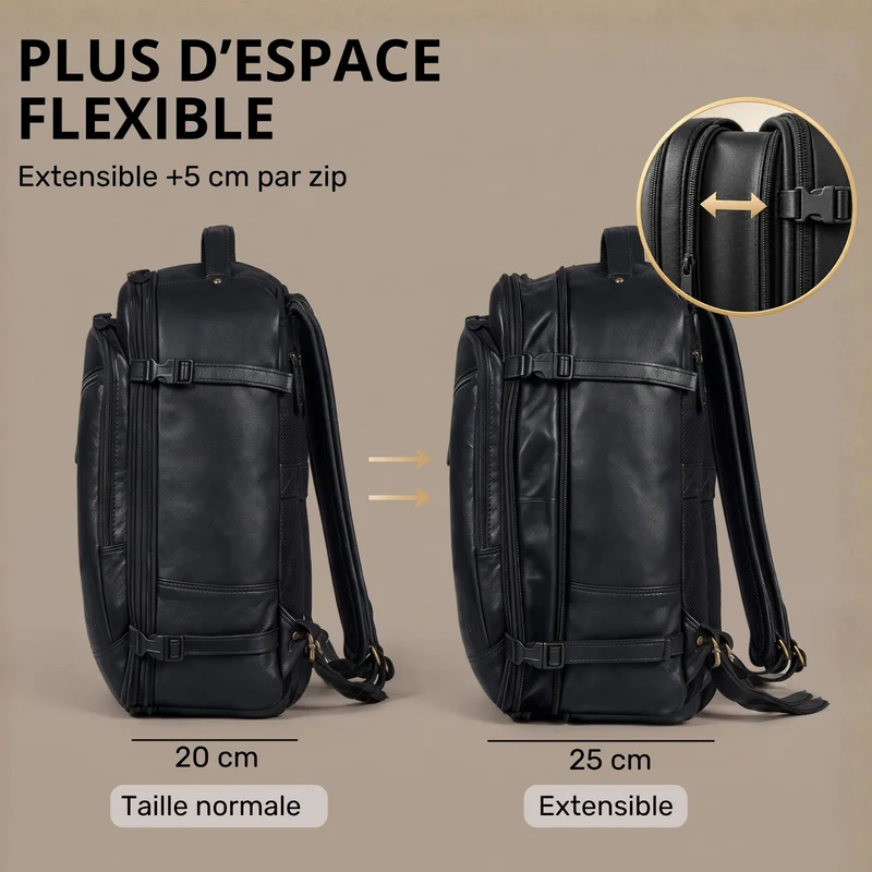 "Davido" Echtleder Reiserucksack Herren 40x30x20, 30L erweiterbar