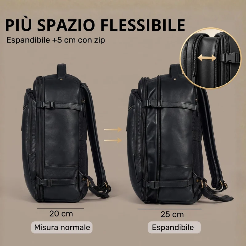 "Davido" Echtleder Reiserucksack Herren 40x30x20, 30L erweiterbar