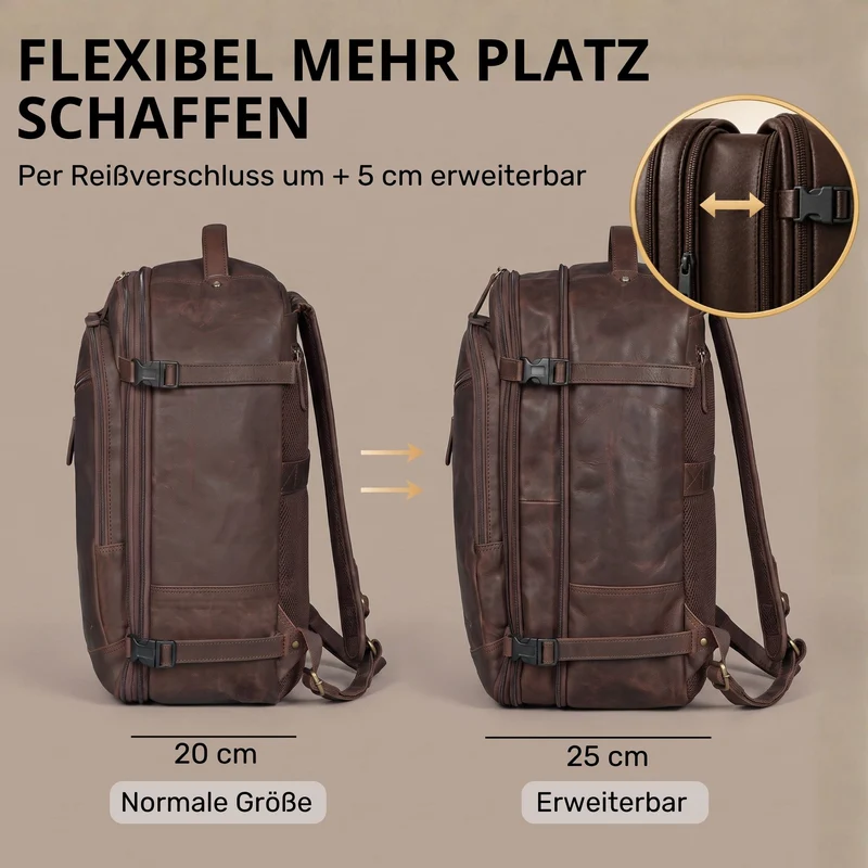"Davido" Echtleder Reiserucksack Herren 40x30x20, 30L erweiterbar