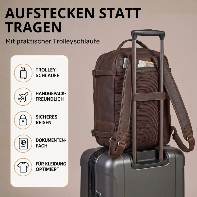 "Davido" Echtleder Reiserucksack Herren 40x30x20, 30L erweiterbar