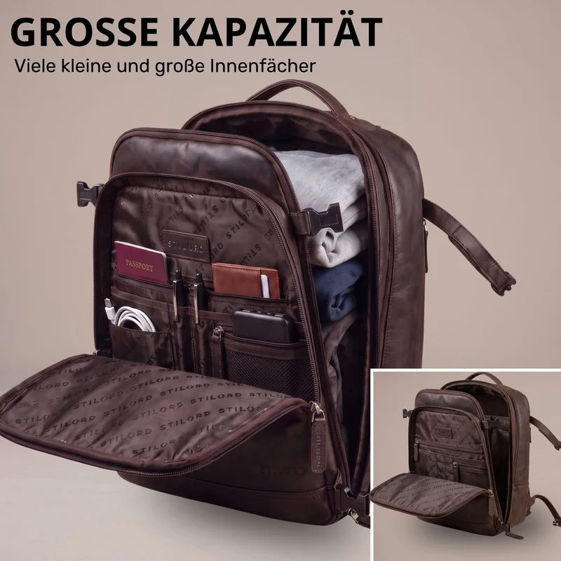 "Davido" Echtleder Reiserucksack Herren 40x30x20, 30L erweiterbar