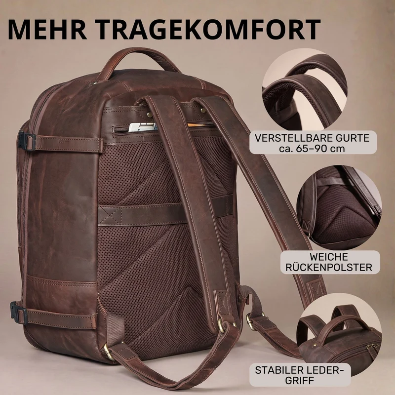 "Davido" Echtleder Reiserucksack Herren 40x30x20, 30L erweiterbar