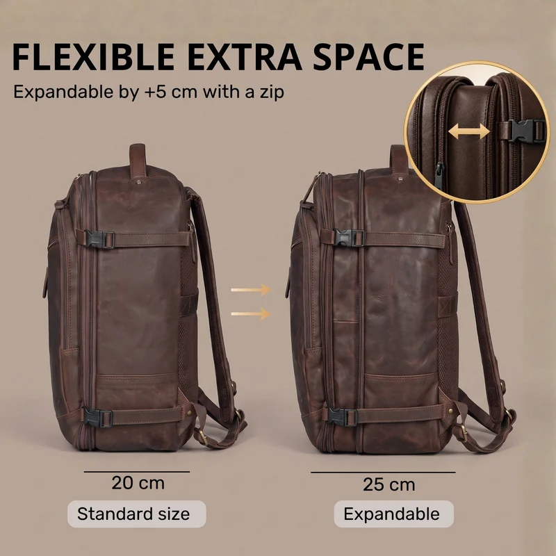 "Davido" Echtleder Reiserucksack Herren 40x30x20, 30L erweiterbar