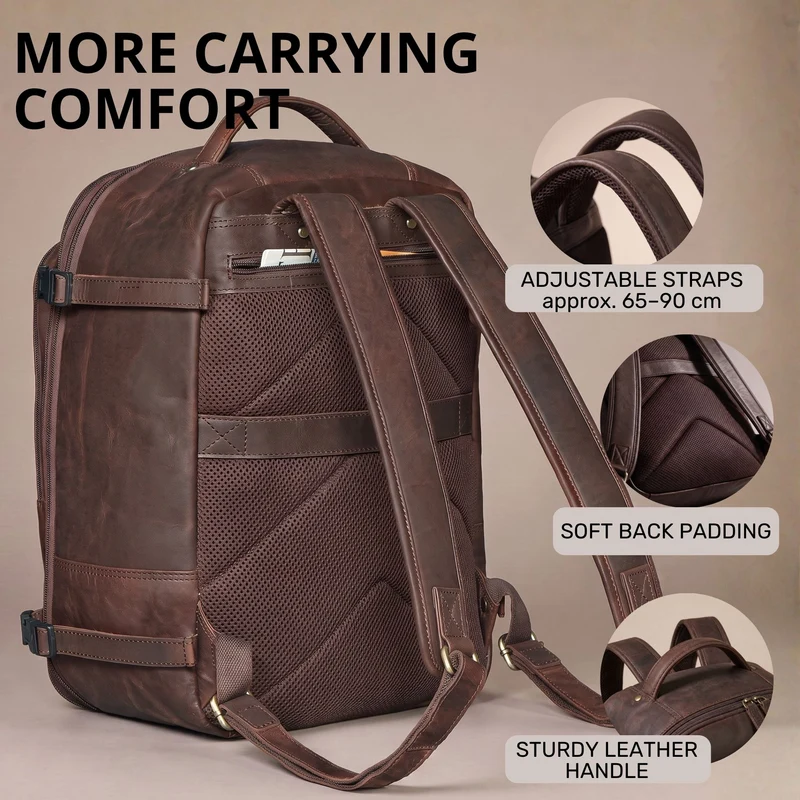 "Davido" Echtleder Reiserucksack Herren 40x30x20, 30L erweiterbar