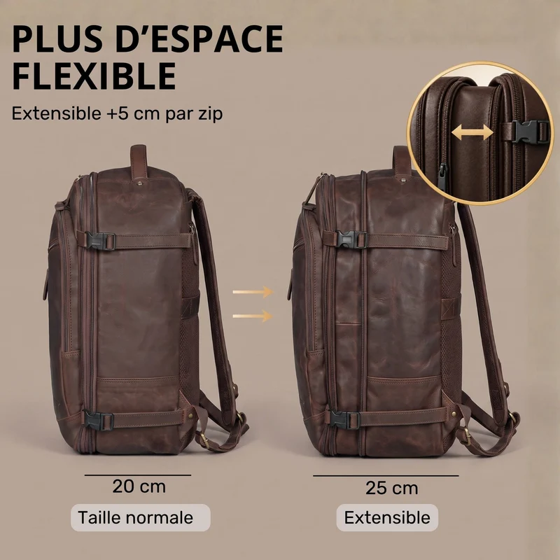 "Davido" Echtleder Reiserucksack Herren 40x30x20, 30L erweiterbar
