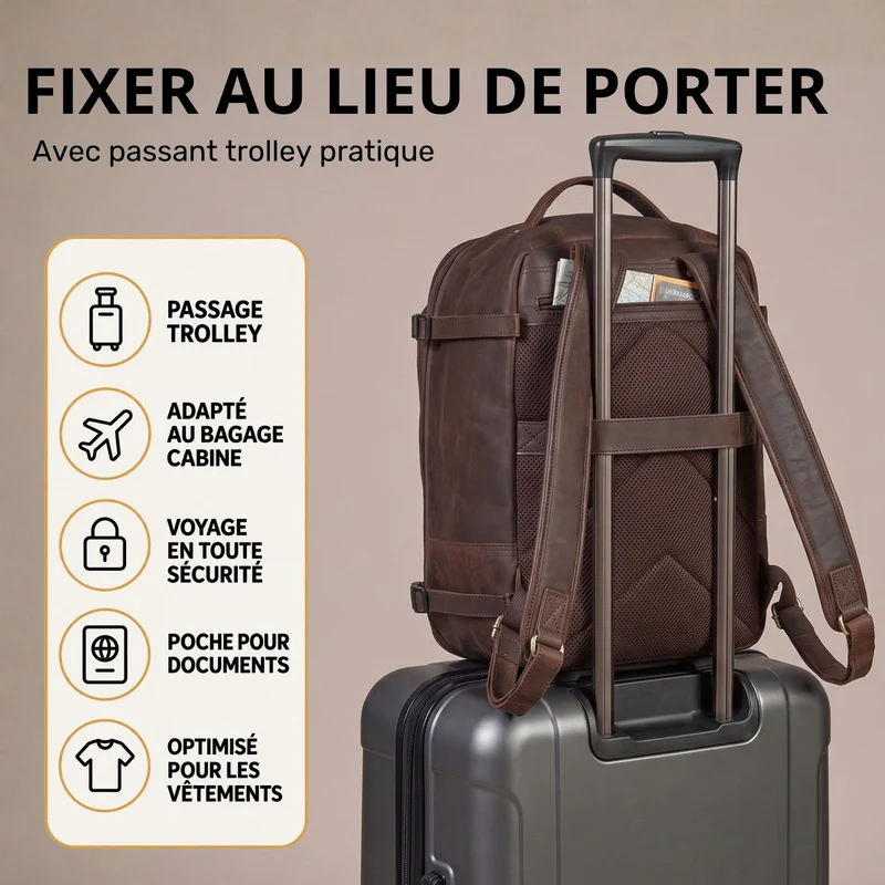 "Davido" Echtleder Reiserucksack Herren 40x30x20, 30L erweiterbar