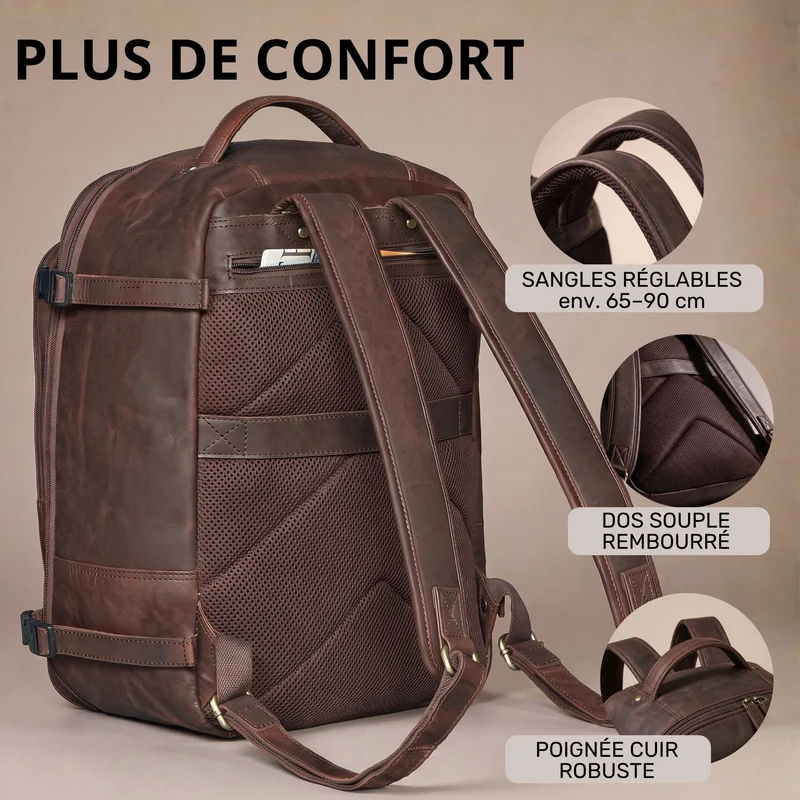 "Davido" Echtleder Reiserucksack Herren 40x30x20, 30L erweiterbar