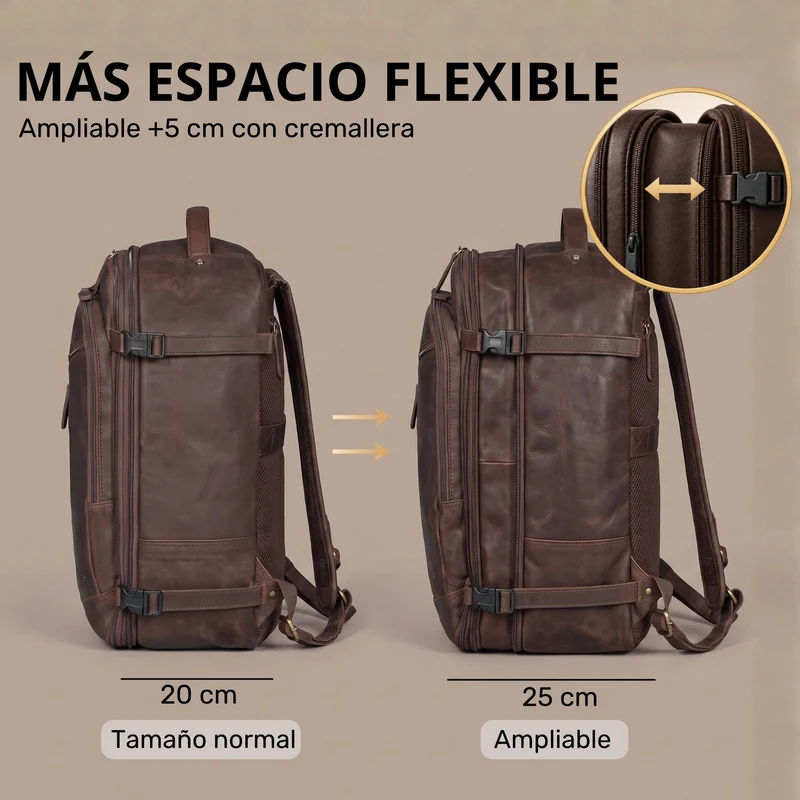 "Davido" Echtleder Reiserucksack Herren 40x30x20, 30L erweiterbar