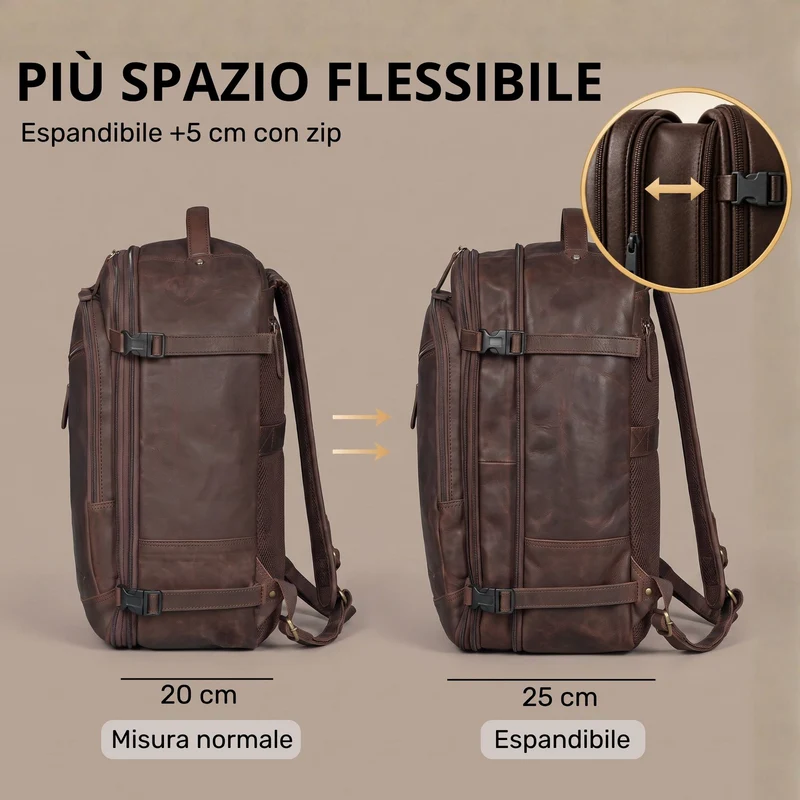 "Davido" Echtleder Reiserucksack Herren 40x30x20, 30L erweiterbar