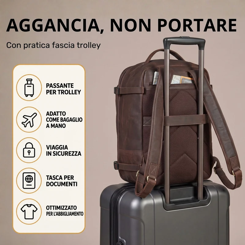 "Davido" Echtleder Reiserucksack Herren 40x30x20, 30L erweiterbar