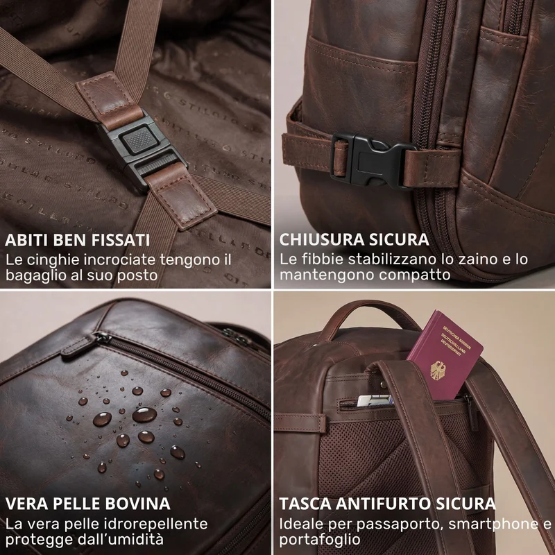 "Davido" Echtleder Reiserucksack Herren 40x30x20, 30L erweiterbar