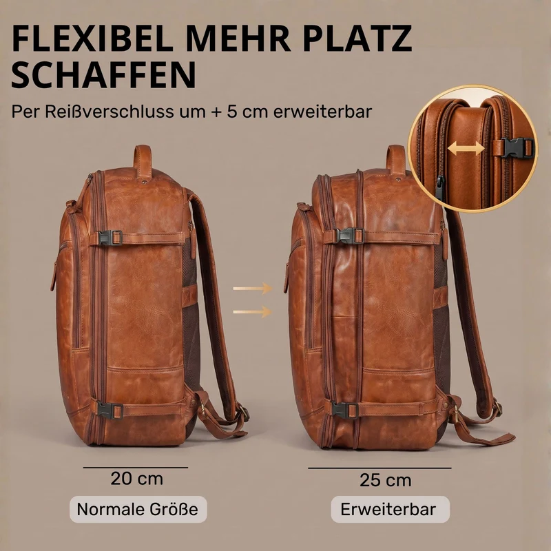 "Davido" Echtleder Reiserucksack Herren 40x30x20, 30L erweiterbar