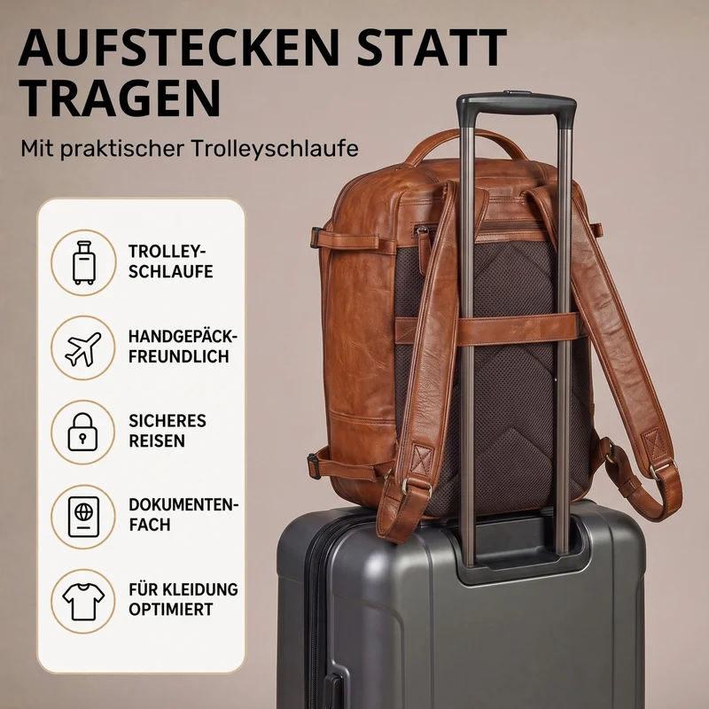 "Davido" Echtleder Reiserucksack Herren 40x30x20, 30L erweiterbar