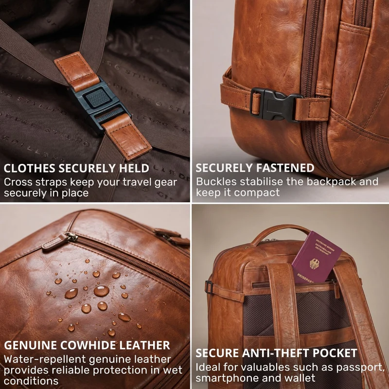 "Davido" Echtleder Reiserucksack Herren 40x30x20, 30L erweiterbar
