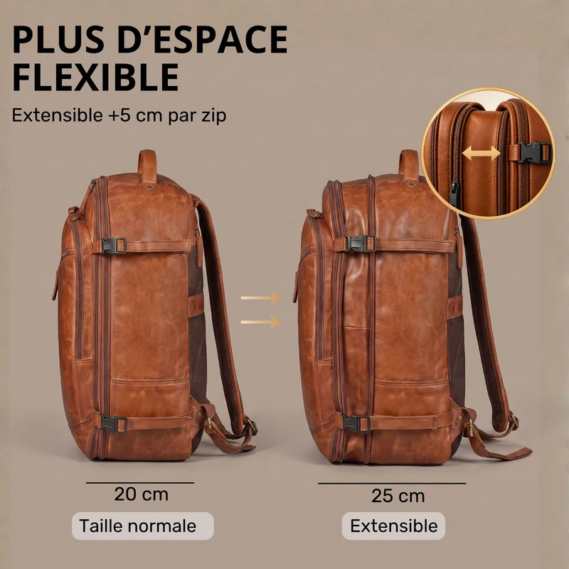"Davido" Echtleder Reiserucksack Herren 40x30x20, 30L erweiterbar