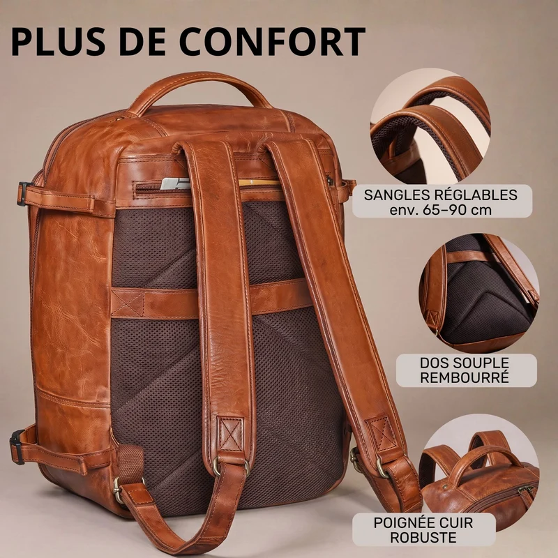 "Davido" Echtleder Reiserucksack Herren 40x30x20, 30L erweiterbar