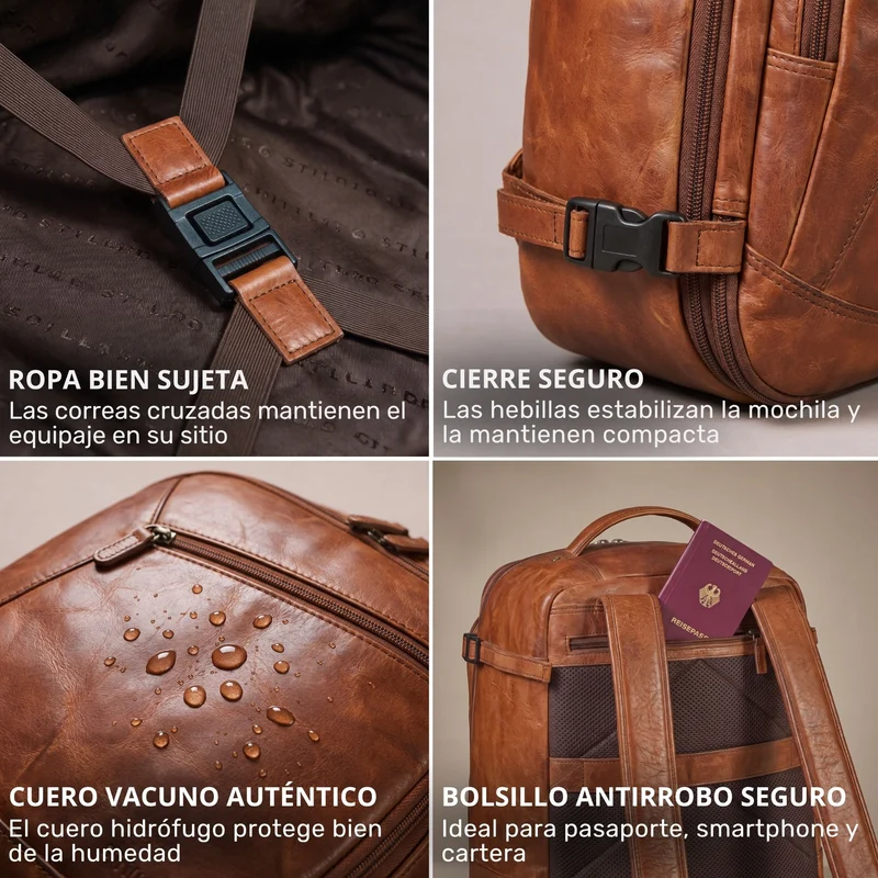 "Davido" Echtleder Reiserucksack Herren 40x30x20, 30L erweiterbar