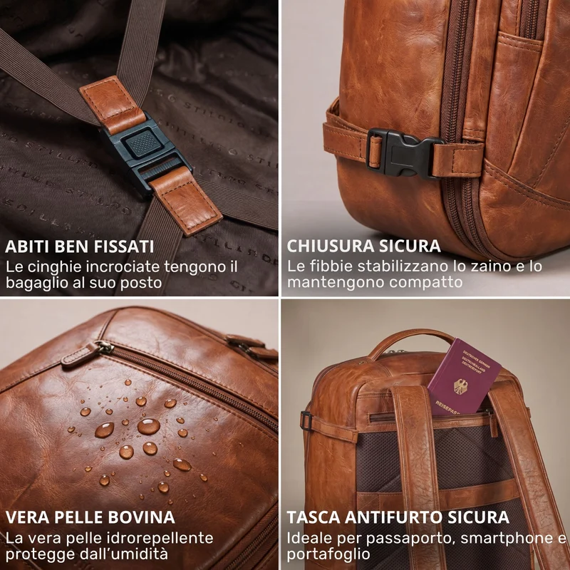 "Davido" Echtleder Reiserucksack Herren 40x30x20, 30L erweiterbar