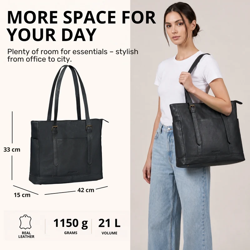 "Solaya" Shopper Damen Leder Groß mit Laptopfach 15,6 Zoll