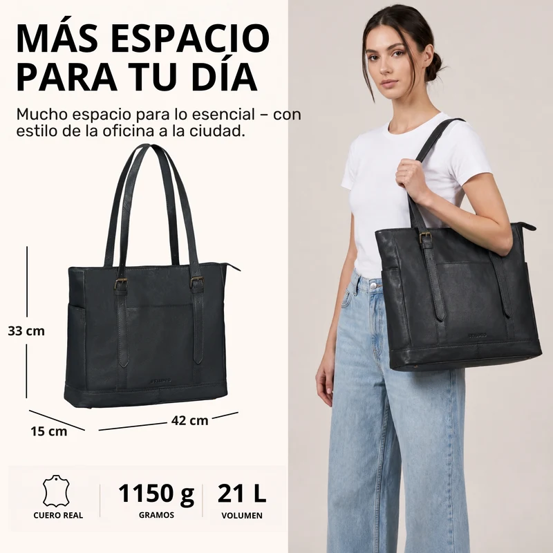 "Solaya" Shopper Damen Leder Groß mit Laptopfach 15,6 Zoll