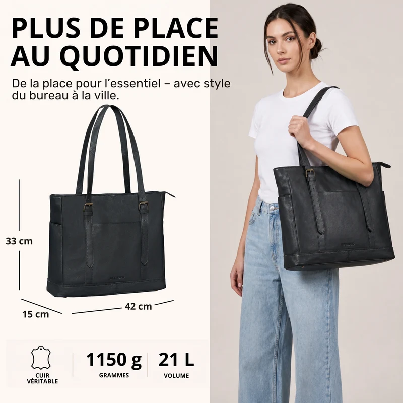 "Solaya" Shopper Damen Leder Groß mit Laptopfach 15,6 Zoll