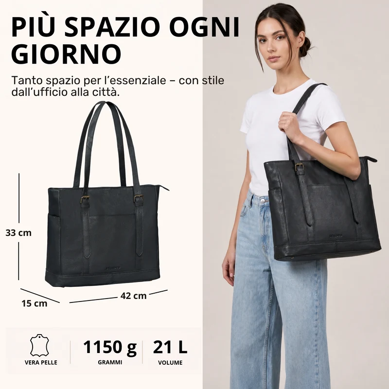 "Solaya" Shopper Damen Leder Groß mit Laptopfach 15,6 Zoll