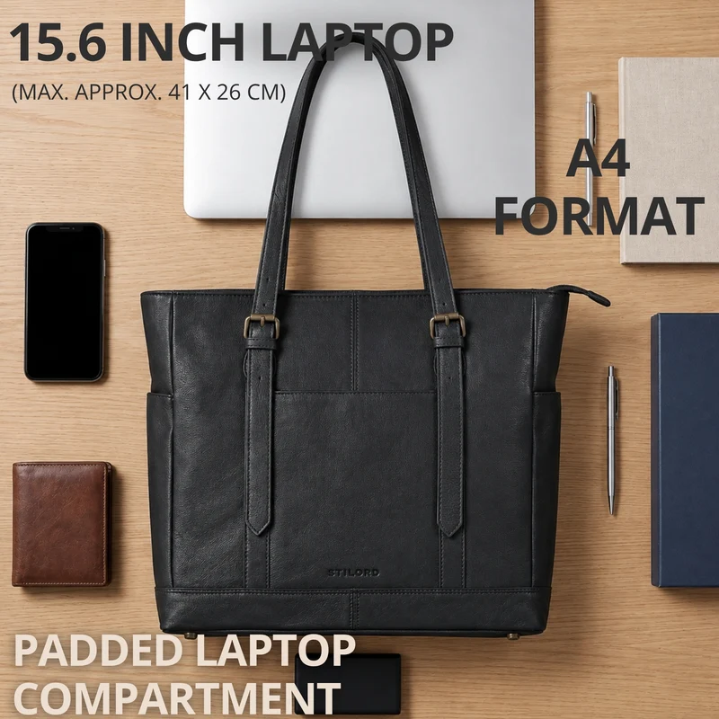 "Solaya" Shopper Damen Leder Groß mit Laptopfach 15,6 Zoll