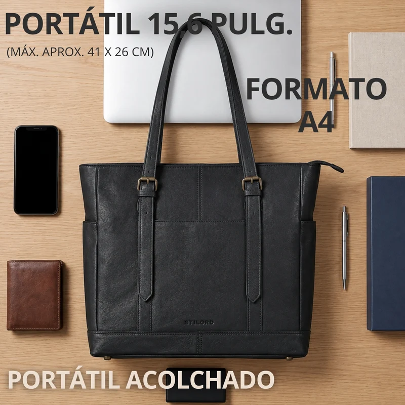 "Solaya" Shopper Damen Leder Groß mit Laptopfach 15,6 Zoll