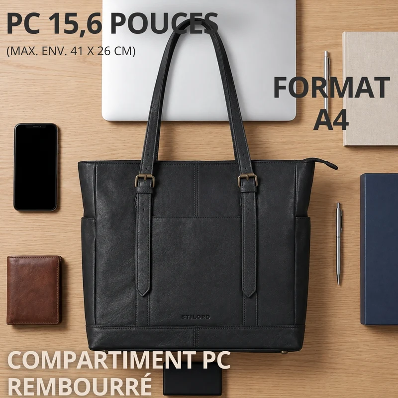 "Solaya" Shopper Damen Leder Groß mit Laptopfach 15,6 Zoll