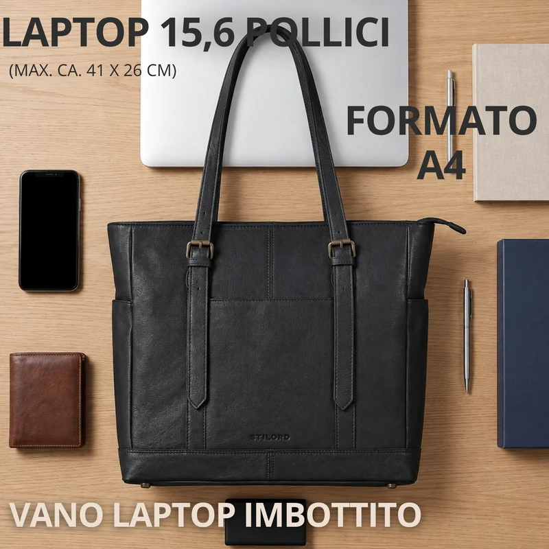"Solaya" Shopper Damen Leder Groß mit Laptopfach 15,6 Zoll