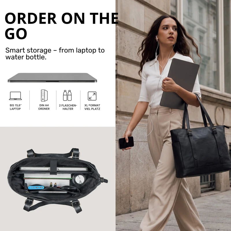 "Solaya" Shopper Damen Leder Groß mit Laptopfach 15,6 Zoll