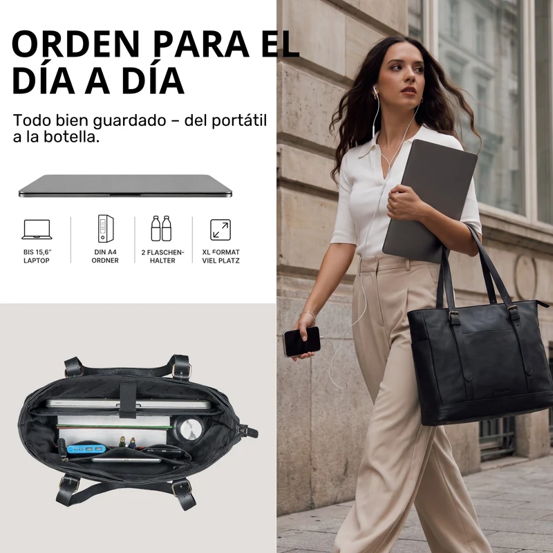 "Solaya" Shopper Damen Leder Groß mit Laptopfach 15,6 Zoll
