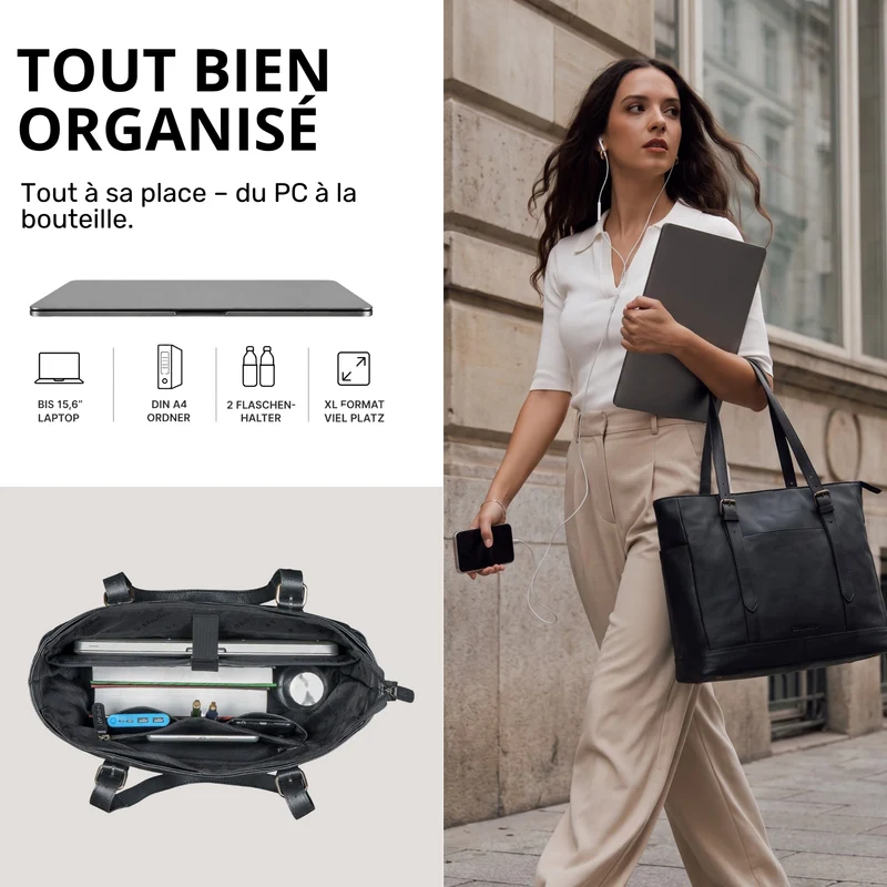 "Solaya" Shopper Damen Leder Groß mit Laptopfach 15,6 Zoll