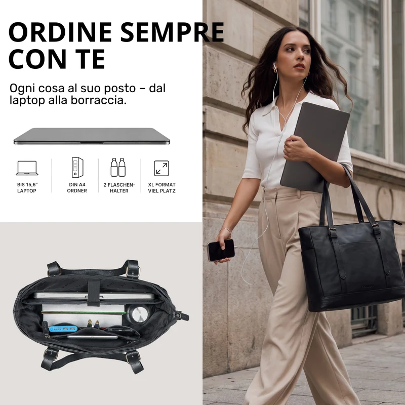 "Solaya" Shopper Damen Leder Groß mit Laptopfach 15,6 Zoll