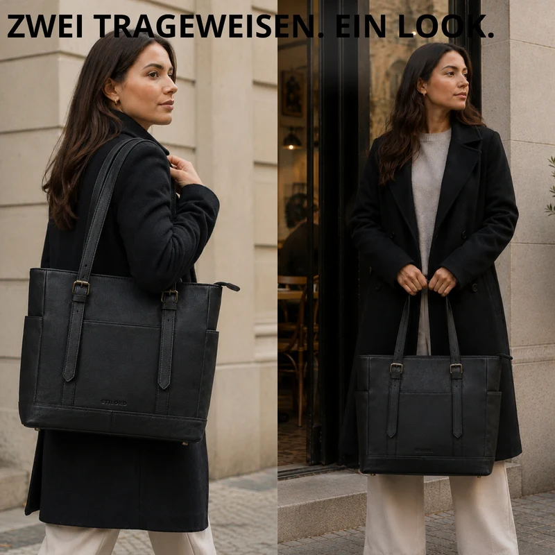 "Solaya" Shopper Damen Leder Groß mit Laptopfach 15,6 Zoll